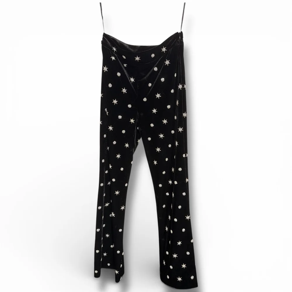 Chelsea & Violet Black Silver Star Beaded Embellished Flare Pants Size 2